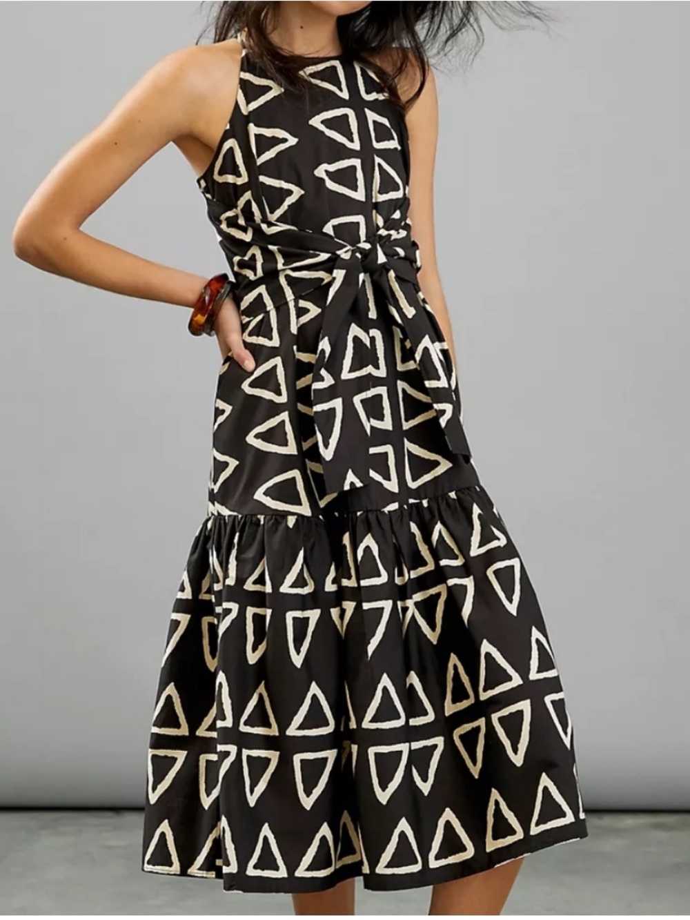 Anthropologie Corey Lynn Calter Keyanna Midi Dress Black Tie Waist Cotton Size M